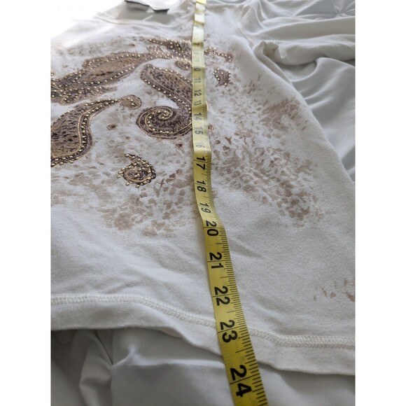 Additions By Chico Shirt Women Sz M/8 (1) Embroidery Gold Beads Fleur Blouse Top - Picture 10 of 10